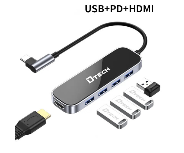 Dtech T0039 Type-C 6 in 1 Multi Function Hub