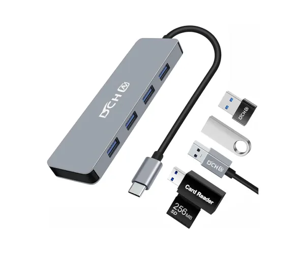 Dtech DCH-2946 Type-C Male to Quad USB Female Grey Hub