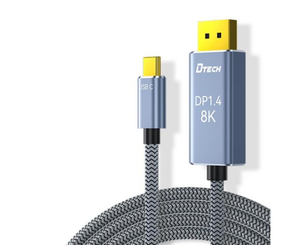 Dtech TB-2917 USB Type-C Male to DP Male 2 Meter Space Gray Cable