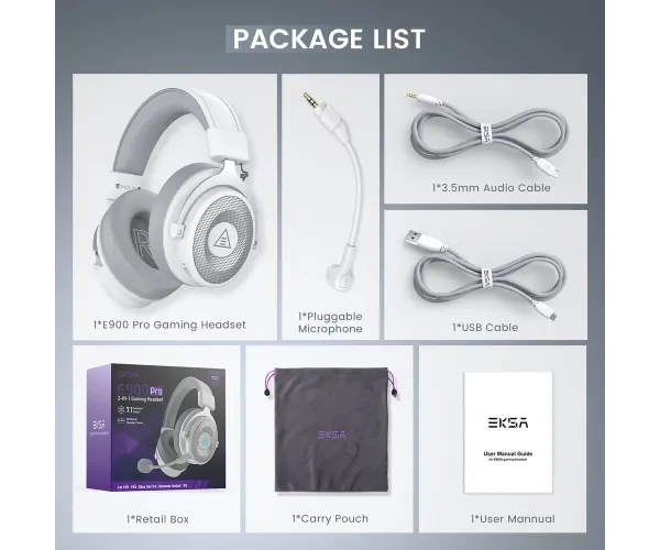 EKSA E900 Pro White 7.1 Virtual Surround Sound Gaming Headset