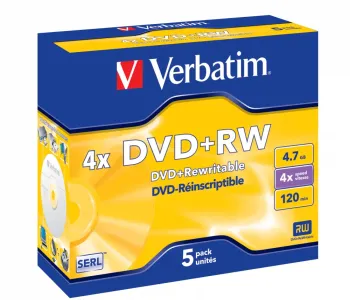VERBATIM DVD+RW 4.7GB 4X 5PK JEWEL CASE