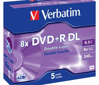 VERBATIM DVD+R DL 8.5 GB 8X 240M 5PK JEWEL CASE
