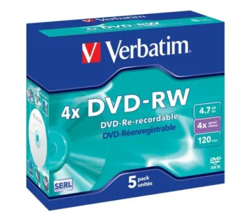 VERBATIM DVD-RW 4.7GB 4X 5PK JEWEL CASE 