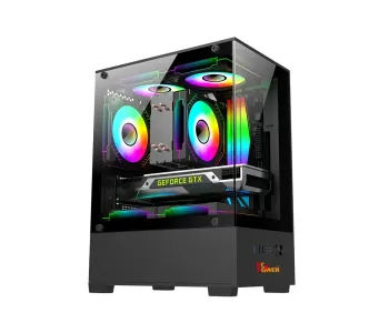 PC Power River View BK M-ATX Gaming Casing With 5 ARGB Fan and 350W PSU