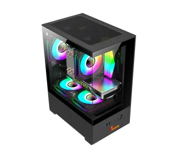 PC Power River View BK M-ATX Gaming Casing With 5 ARGB Fan and 350W PSU