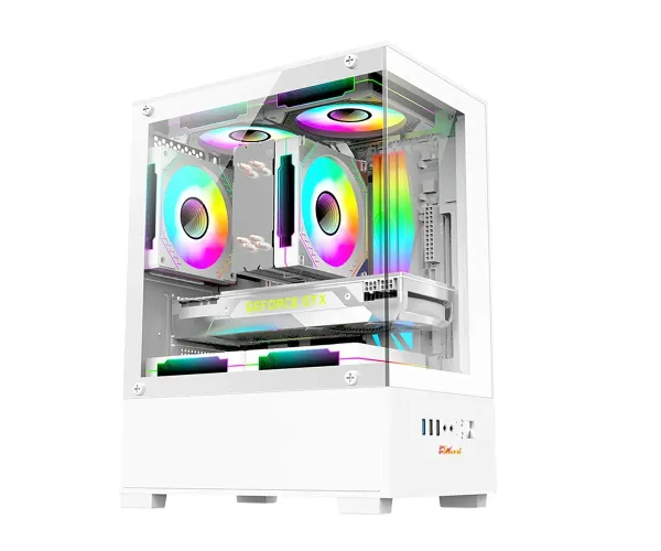 PC Power River View WH M-ATX Gaming Casing With 5 ARGB Fan and 350W PSU