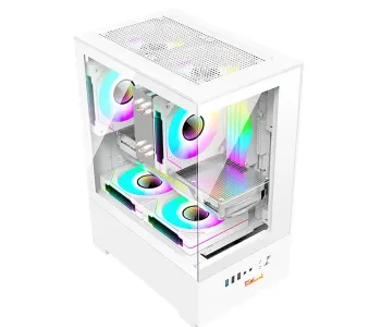 PC Power River View WH M-ATX Gaming Casing With 5 ARGB Fan and 350W PSU