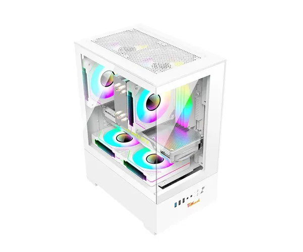 PC Power River View WH M-ATX Gaming Casing With 5 ARGB Fan and 350W PSU