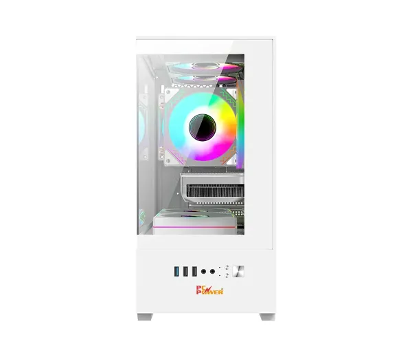 PC Power River View WH M-ATX Gaming Casing With 5 ARGB Fan and 350W PSU