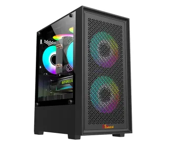 PC POWER DARK FLOW MESH X2 GAMING CASING BK WITH 3 ARGB FAN and 350W PSU