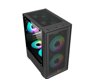 PC POWER DARK FLOW MESH X2 GAMING CASING BK WITH 3 ARGB FAN and 350W PSU