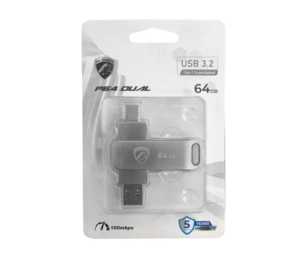 PC POWER P64 64GB USB 3.2 Gen1 Type-C DUAL FLASH DRIVE