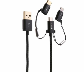 Verbatim 65385 120cm 3-in-1 microUSB / Type C to USB-A Cable – Black