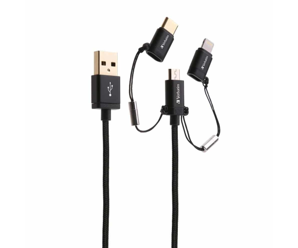 Verbatim 65385 120cm 3-in-1 microUSB / Type C to USB-A Cable – Black